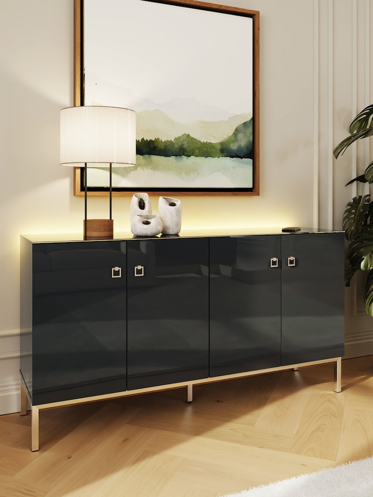 Frank Olsen Midnight Black Lyra Four Door SMART Large Sideboard - Image 1 of 9