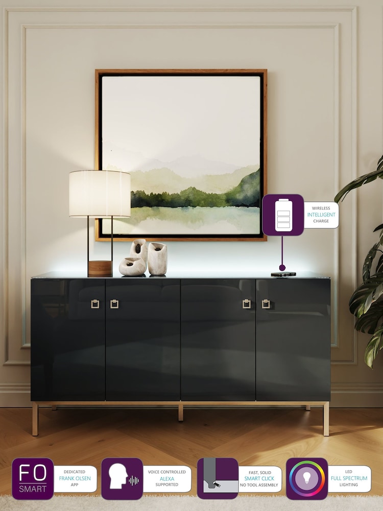 Frank Olsen Midnight Black Lyra Four Door SMART Large Sideboard - Image 2 of 9
