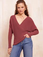 Friends Like These Pink Knitted Rib Batwing Jumper - Image 1 of 4