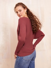 Friends Like These Pink Knitted Rib Batwing Jumper - Image 4 of 4