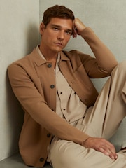 Reiss Camel Forester Knitted Button-Through Jacket - Image 1 of 5