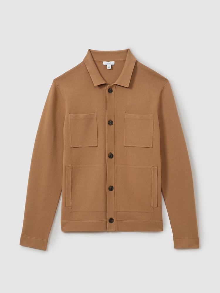 Reiss Camel Forester Knitted Button-Through Jacket - Image 2 of 5