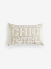 White Chic Happens Slogan Cut Velvet Cushion - Image 3 of 5