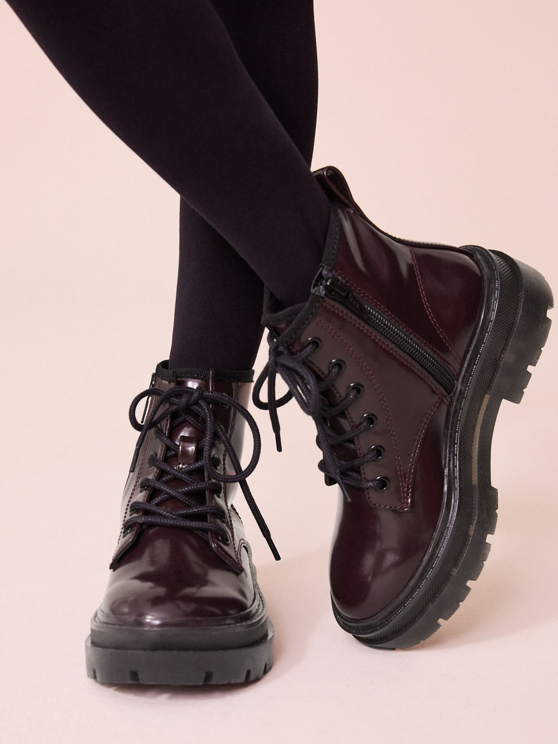 Burgundy chunky boots hot sale