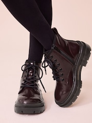 Burgundy Red Lace Up Chunky Ankle Boots - Image 1 of 1