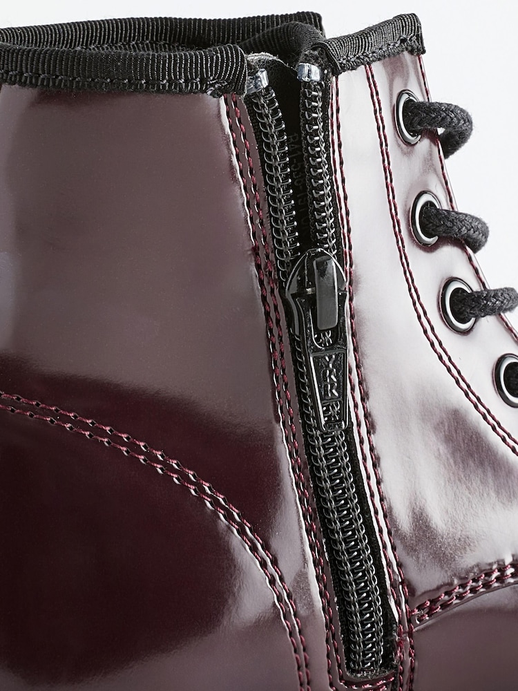 Burgundy Red Lace Up Chunky Ankle Boots - Image 8 of 8