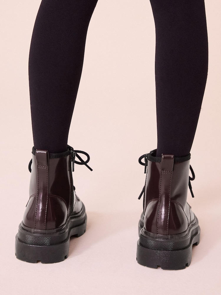 Burgundy Red Lace Up Chunky Ankle Boots - Image 2 of 8