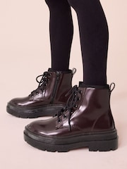Burgundy Red Lace Up Chunky Ankle Boots - Image 3 of 8