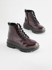 Burgundy Red Lace Up Chunky Ankle Boots - Image 4 of 8