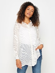 Weiß - M&Co White Zebra Print Long Sleeve Mesh Shirt - Bild 1 von 5