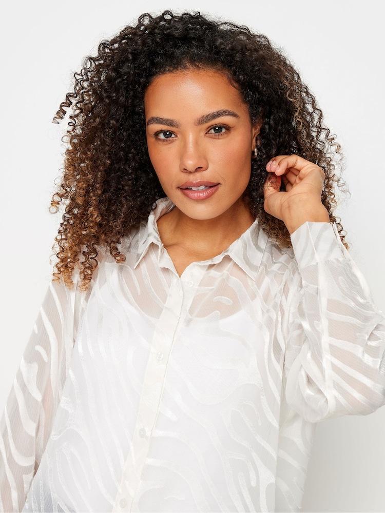 M&Co White White Zebra Print Long Sleeve Mesh Shirt - Image 4 of 5