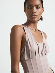 Reiss Mink Fernanda Corset Detail Vest - Image 1 of 5