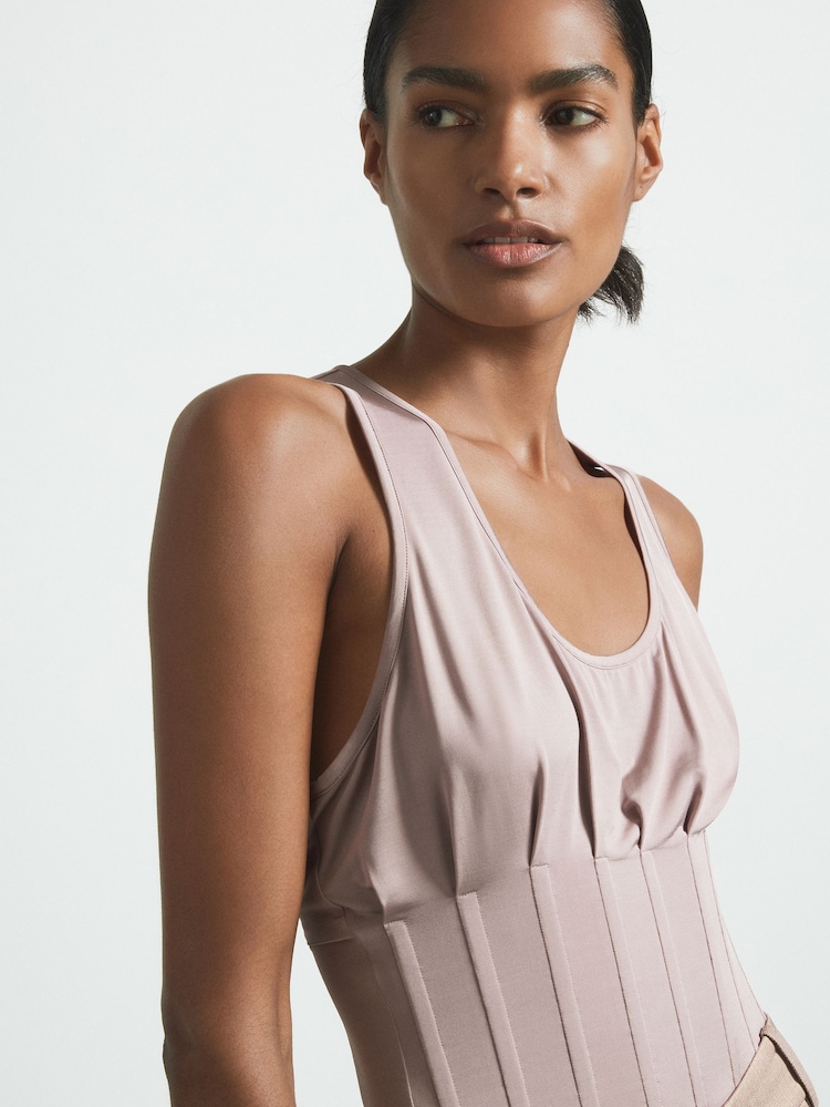 Reiss Mink Fernanda Corset Detail Vest - Image 1 of 5