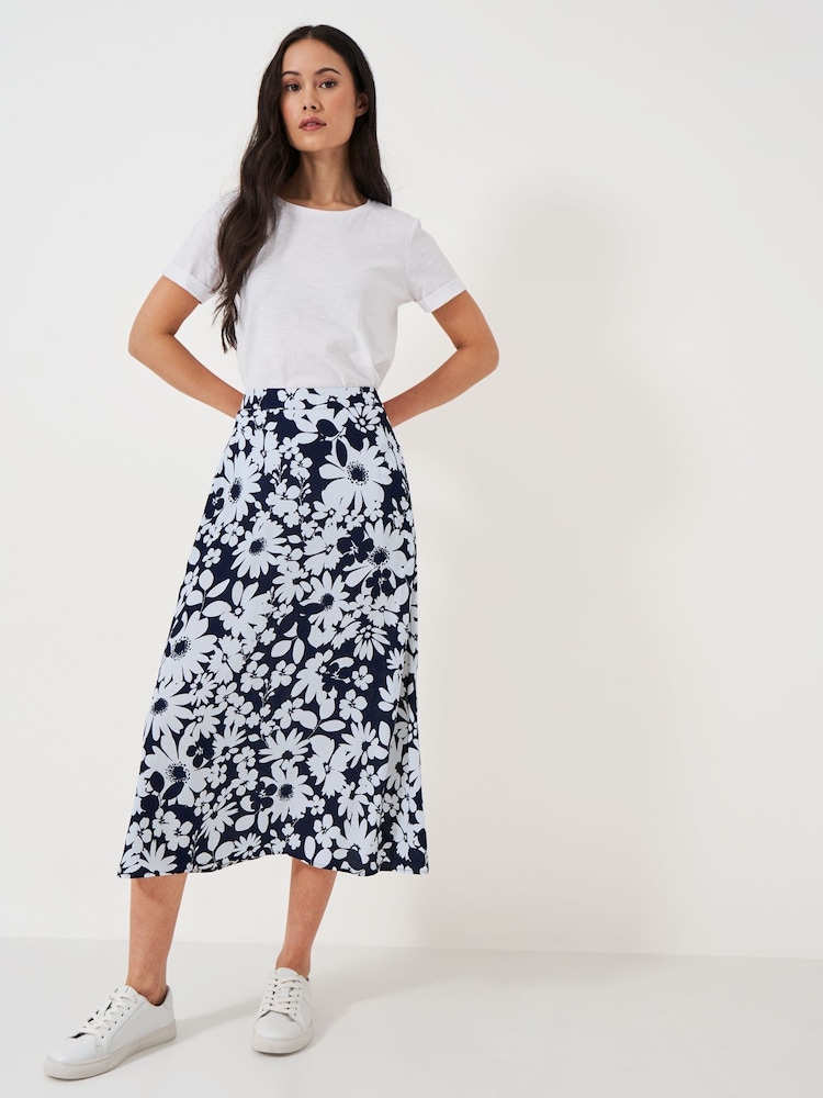 Crew Clothing Blue Printed Midi Skirt - Image 1 of 5 Crew Clothing Blue Printed Midi Skirt - Image 1 of 5