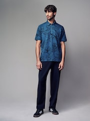 Blue/Black Floral Pattern Quarter Zip Polo Shirt - Image 2 of 8