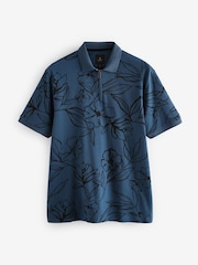 Blue/Black Floral Pattern Quarter Zip Polo Shirt - Image 6 of 8