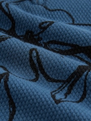 Blue/Black Floral Pattern Quarter Zip Polo Shirt - Image 7 of 8