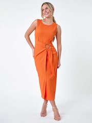 Roman Orange Textured Buckle Wrap Dress - Image 1 of 5