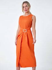 Roman Orange Textured Buckle Wrap Dress - Image 2 of 5