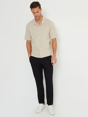Threadbare Stone Textured Short Sleeve Cotton Shirt With Stretch - Image 1 of 4