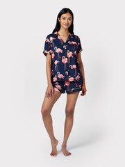 Chelsea Peers Blue Flamingo Print Short Pyjama Set - Image 1 of 5