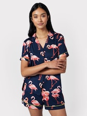 Chelsea Peers Blue Flamingo Print Short Pyjama Set - Image 2 of 5