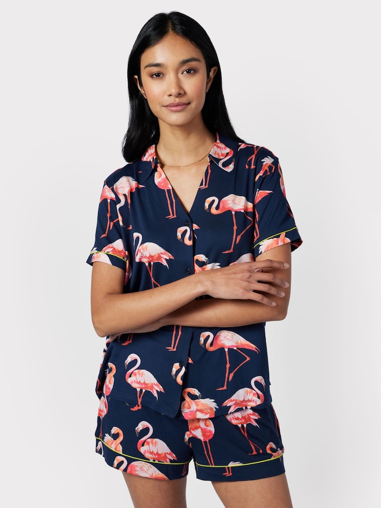Chelsea Peers Blue Flamingo Print Short Pyjama Set - Image 2 of 5