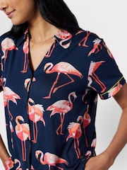 Chelsea Peers Blue Flamingo Print Short Pyjama Set - Image 3 of 5