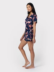 Chelsea Peers Blue Flamingo Print Short Pyjama Set - Image 4 of 5