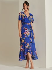 Jolie Moi Blue Frill Dip Hem Mesh Midi Dress - Image 1 of 5