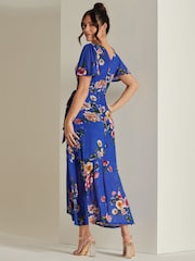 Jolie Moi Blue Frill Dip Hem Mesh Midi Dress - Image 2 of 5