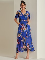 Jolie Moi Blue Frill Dip Hem Mesh Midi Dress - Image 3 of 5