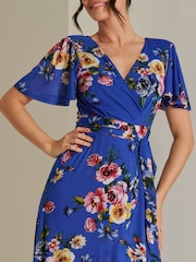Jolie Moi Blue Frill Dip Hem Mesh Midi Dress - Image 5 of 5