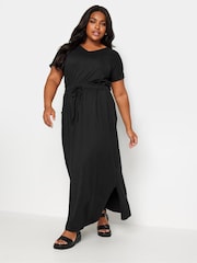 Yours Curve Black 100% Cotton Side Split Drawcord Maxi Dress - Image 1 of 5