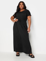 Yours Curve Black 100% Cotton Side Split Drawcord Maxi Dress - Image 2 of 5