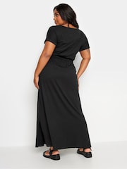 Yours Curve Black 100% Cotton Side Split Drawcord Maxi Dress - Image 3 of 5