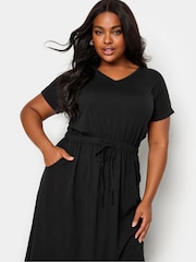 Yours Curve Black 100% Cotton Side Split Drawcord Maxi Dress - Image 4 of 5