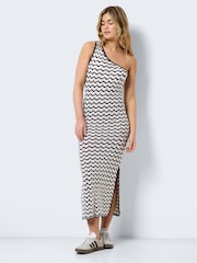 NOISY MAY Black Crochet Stripe One Shoulder Mini Dress - Image 1 of 7