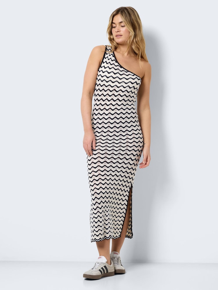NOISY MAY Black Crochet Stripe One Shoulder Mini Dress - Image 1 of 7