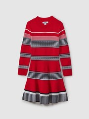 Reiss Red Remi 4-9 yrs Knitted Striped Skater Dress - Image 2 of 4