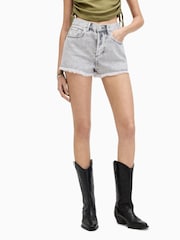 AllSaints Grey Heidi Denim Shorts - Image 2 of 7