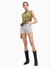 AllSaints Grey Heidi Denim Shorts - Image 4 of 7