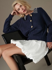 Navy Blue Gem Embellished Collar Jumper - Image 4 of 7