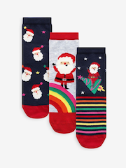 Navy/Red Cotton Rich Christmas Character Ankle Socks 3 Pack - Image 1 of 6