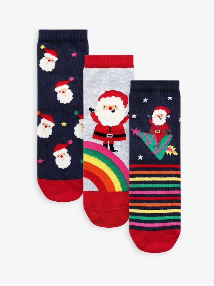 Navy/Red Cotton Rich Christmas Character Ankle Socks 3 Pack - Image 1 of 6