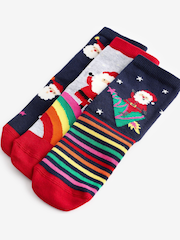 Navy/Red Cotton Rich Christmas Character Ankle Socks 3 Pack - Image 3 of 6