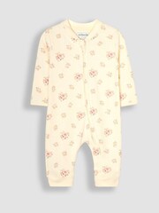 JoJo Maman Bébé Cream Rose Print Ribbed Footless Sleepsuit - Image 4 of 6