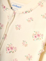 JoJo Maman Bébé Cream Rose Print Ribbed Footless Sleepsuit - Image 6 of 6