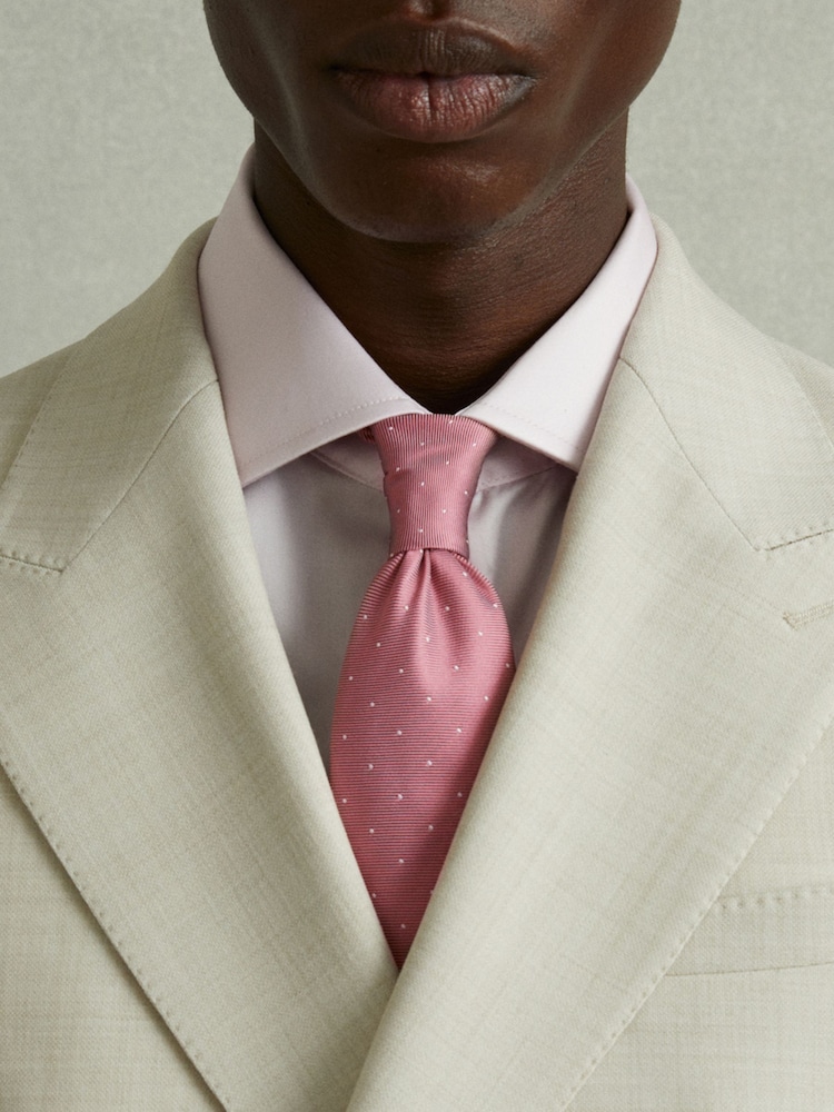 Reiss Dark Pink Liam Silk Polka Dot Tie - Image 2 of 5