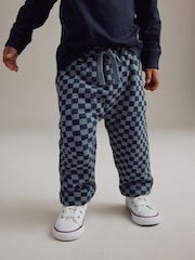 Navy Blue Checkerboard 100% Cotton Patterned Jersey Joggers (3mths-7yrs) - Image 1 of 8